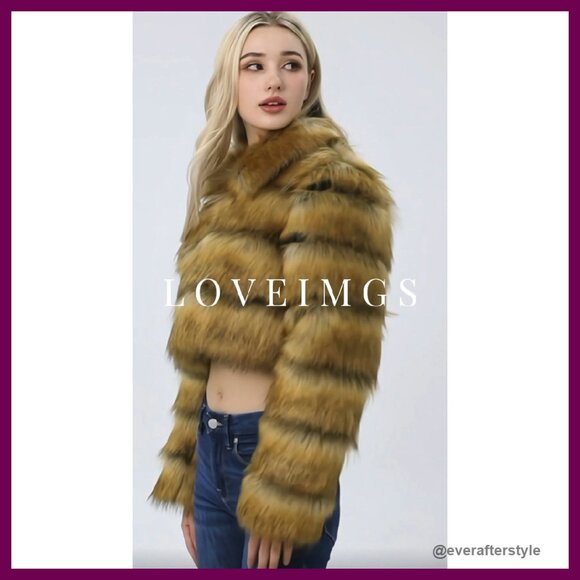 Fluffy Faux Fur Cropped Jacket Zip Up Puffer Winter Warm Chic Y2K - Picture 8 of 8